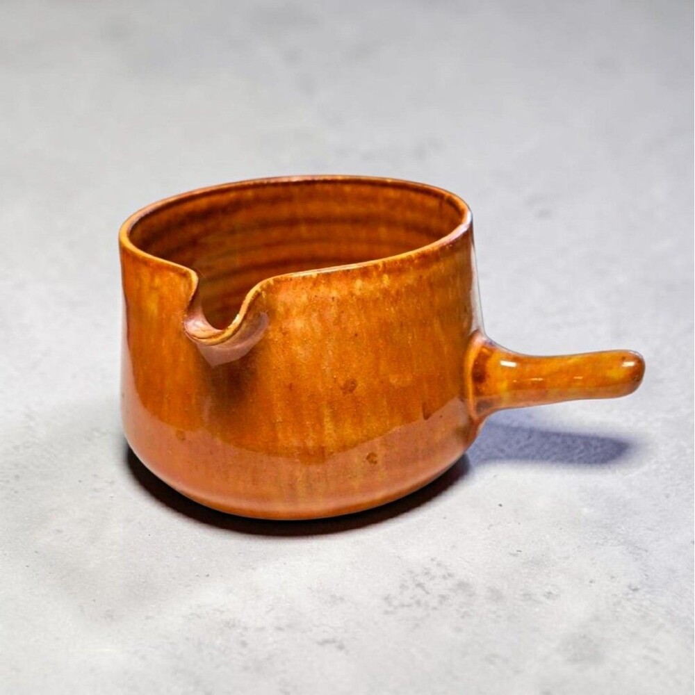 Signed VS Studio Pottery Creamer Sauce Pot MCM Handthrown Brown Reactive Glaze